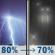 Tonight: Showers and thunderstorms before 8pm, then rain. Mostly cloudy. Low around 41, with temperatures rising to around 43 overnight. South wind 7 to 15 mph, with gusts as high as 23 mph. Chance of precipitation is 80%. New rainfall amounts between a quarter and half of an inch possible. Tonight: Showers And Thunderstorms then Light Rain